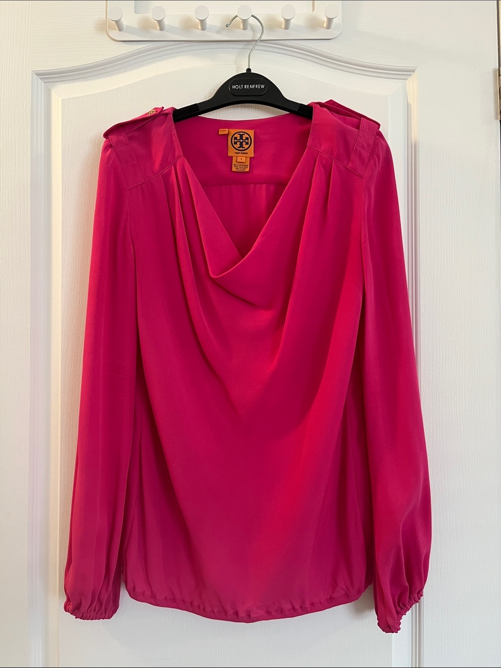 Tory Burch Hot Pink Cowl Neck Long-Sleeve Blouse